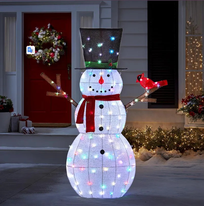 Boneco de Neve Cintilante com 100 LEDs Multicoloridos para Decoração Festiva Jardim