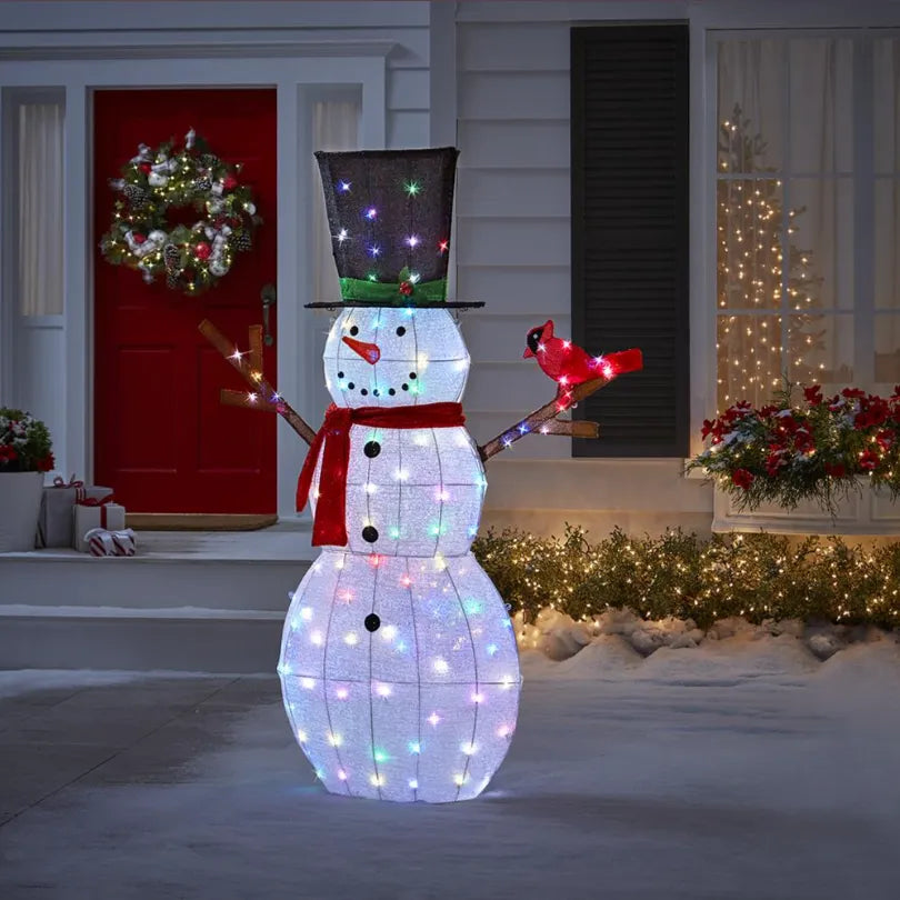 Boneco de Neve Cintilante com 100 LEDs Multicoloridos para Decoração Festiva Jardim