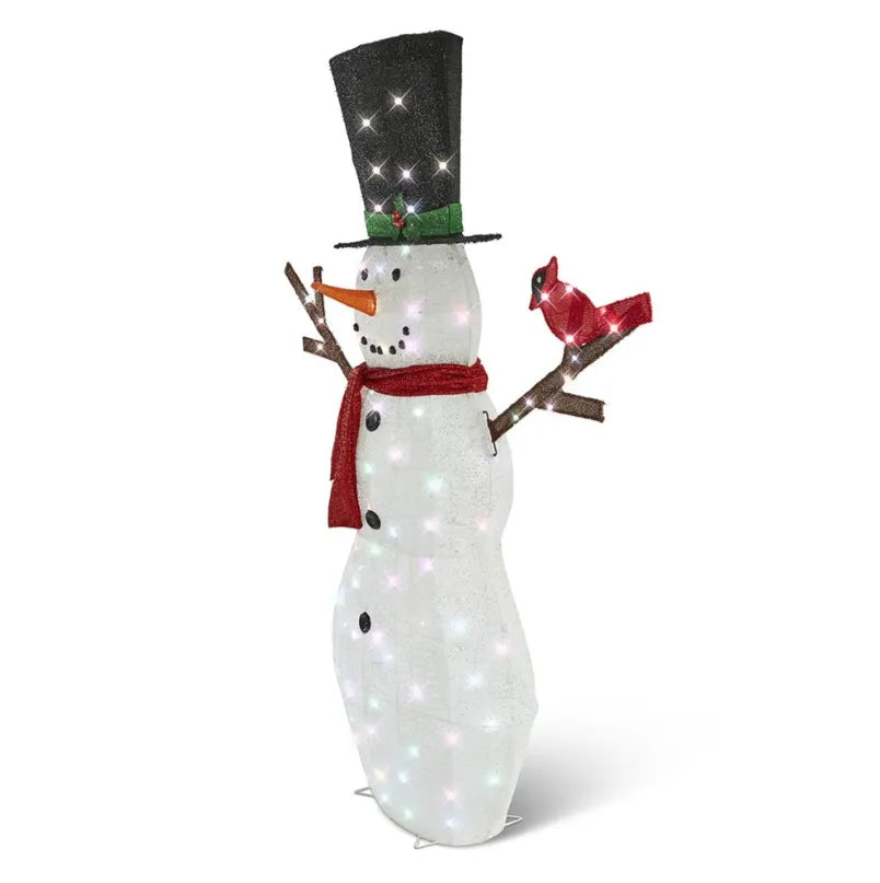 Boneco de Neve Cintilante com 100 LEDs Multicoloridos para Decoração Festiva Jardim