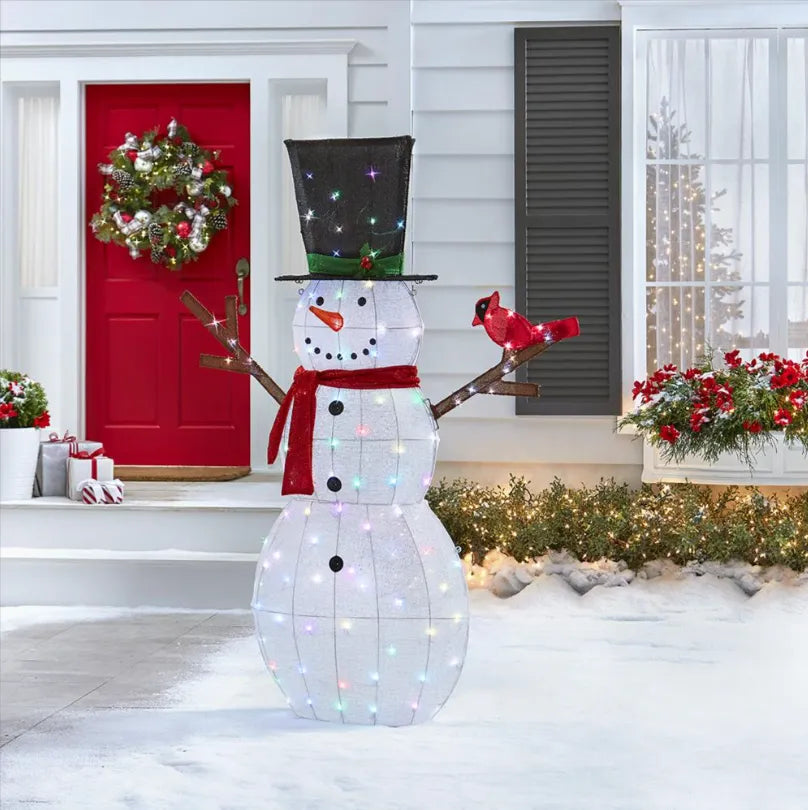 Boneco de Neve Cintilante com 100 LEDs Multicoloridos para Decoração Festiva Jardim