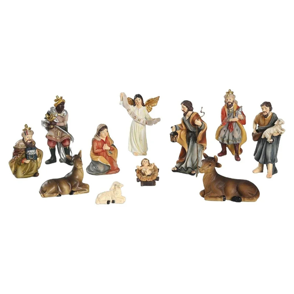 Presépio Natalino Resina Premium 11 Peças Pintado à Mão Decoração Família Tradicional