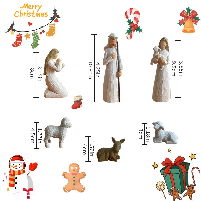 Presépio Natalino Resina Premium Esculpido Mãos Kit Figuras Sagradas Decoração Festiva