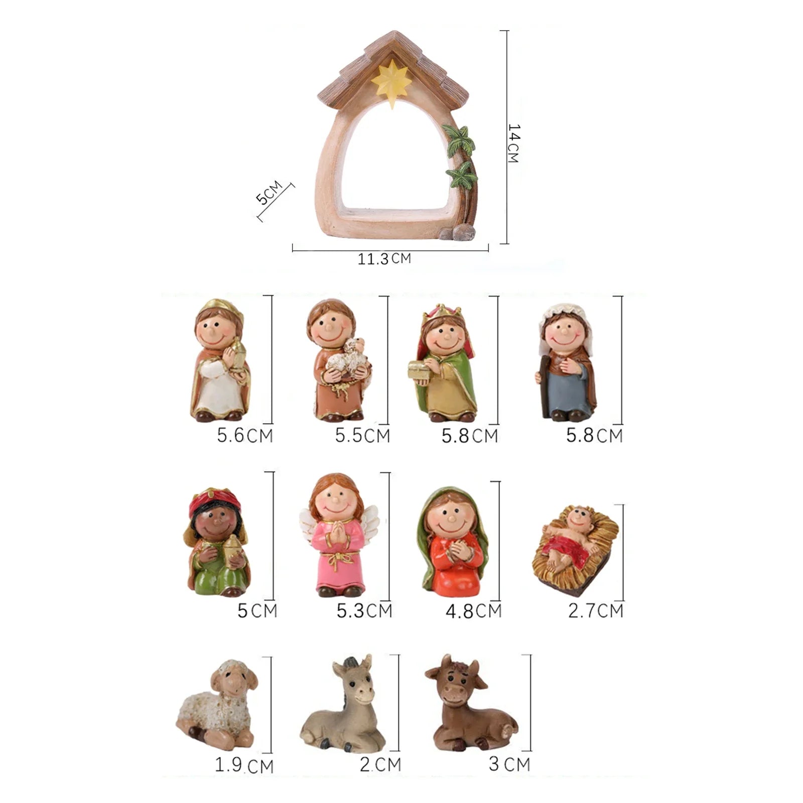 Presépio de Natal Resina Luz LED Família Sagrada Estatuetas Decorativas Magia Tradição