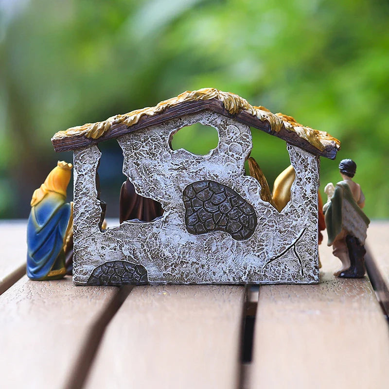 Conjunto Presépio Natalino Resina 12 Peças: Figuras Sagradas Detalhadas Decoração Festiva Lar