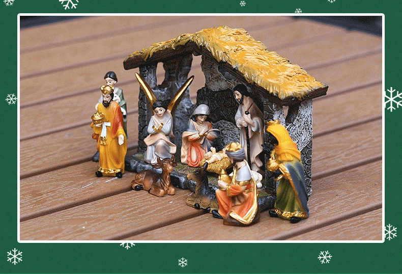 Conjunto Presépio Natalino Resina 12 Peças: Figuras Sagradas Detalhadas Decoração Festiva Lar