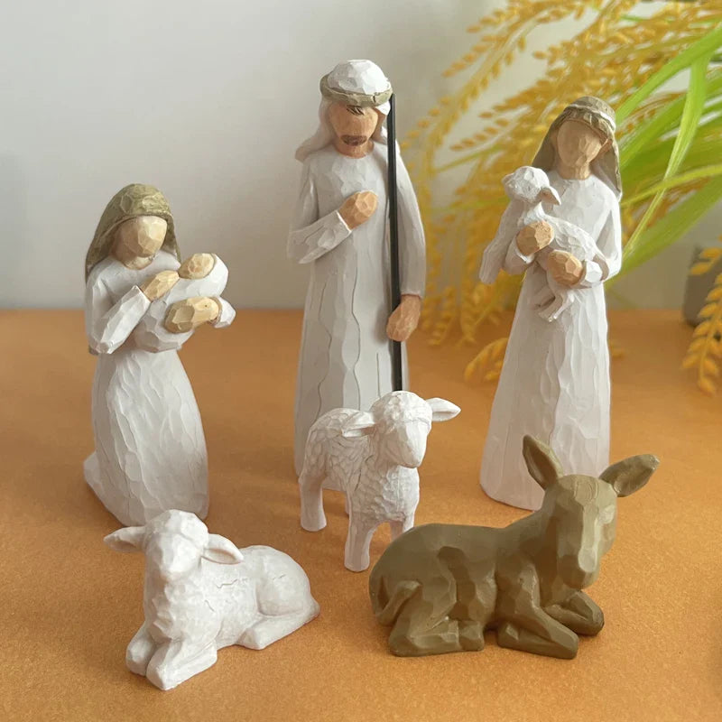 Presépio Natalino Resina Premium Esculpido Mãos Kit Figuras Sagradas Decoração Festiva