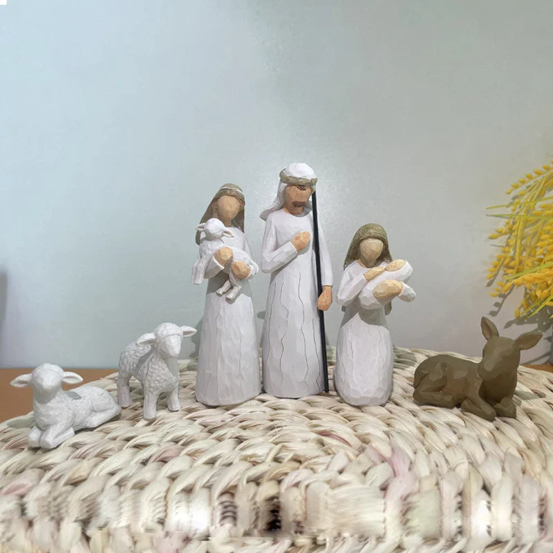Presépio Natalino Resina Premium Esculpido Mãos Kit Figuras Sagradas Decoração Festiva