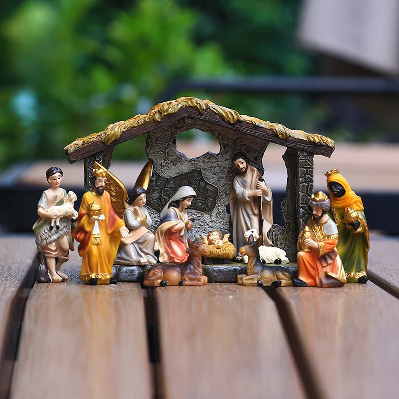 Conjunto Presépio Natalino Resina 12 Peças: Figuras Sagradas Detalhadas Decoração Festiva Lar