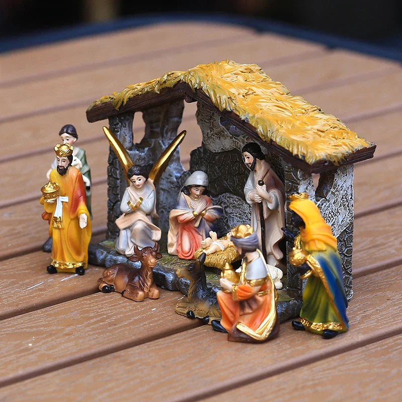 Conjunto Presépio Natalino Resina 12 Peças: Figuras Sagradas Detalhadas Decoração Festiva Lar