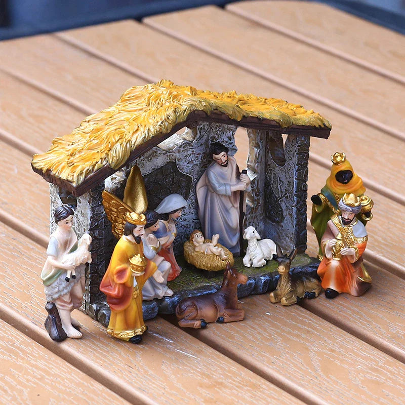 Conjunto Presépio Natalino Resina 12 Peças: Figuras Sagradas Detalhadas Decoração Festiva Lar