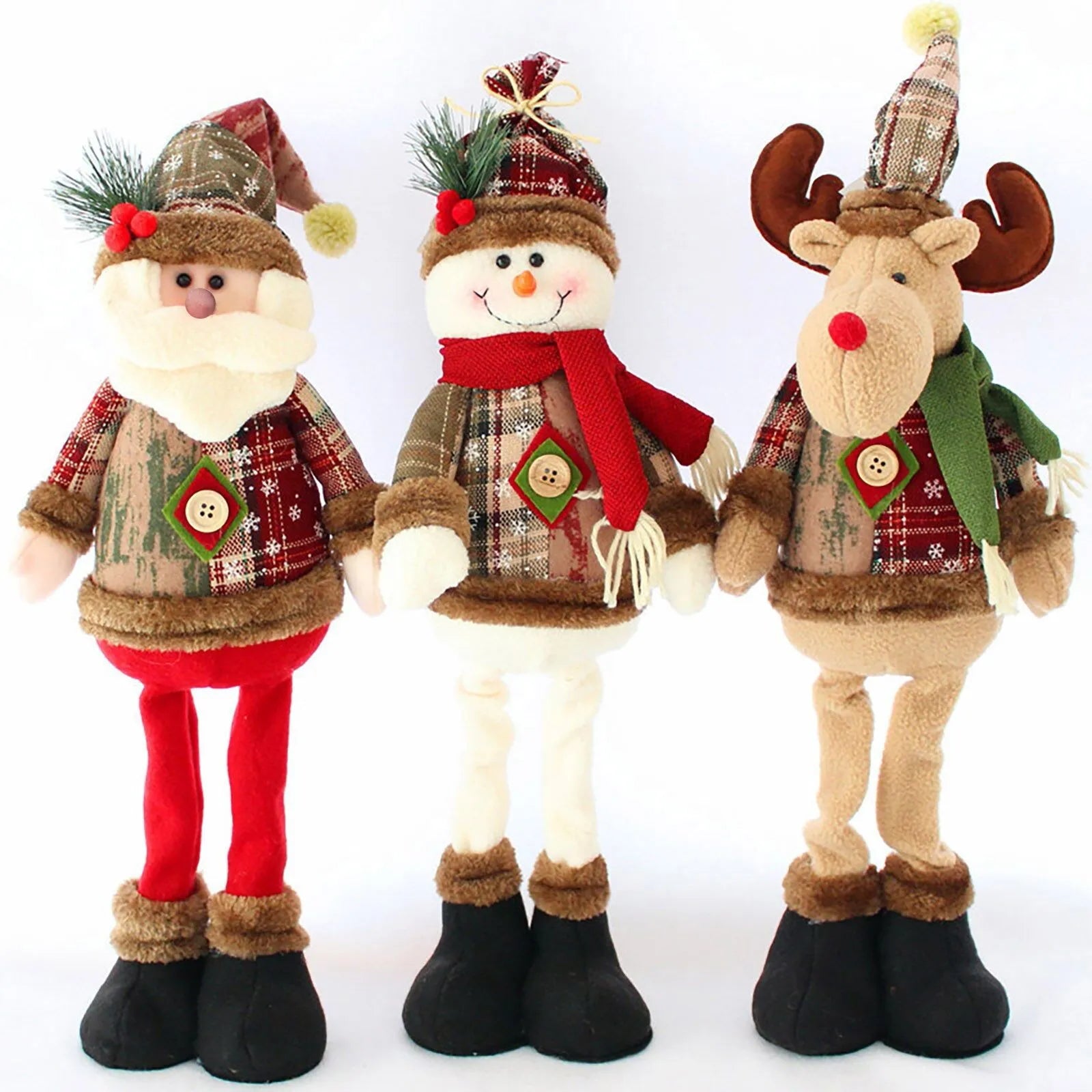 Conjunto Decorativo Natalino Premium: Papai Noel, Rena e Boneco de Neve Extensíveis