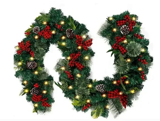 Festão de Natal Verde Luxuoso 6 Metros Decoração Guirlanda Árvore Casa Festiva