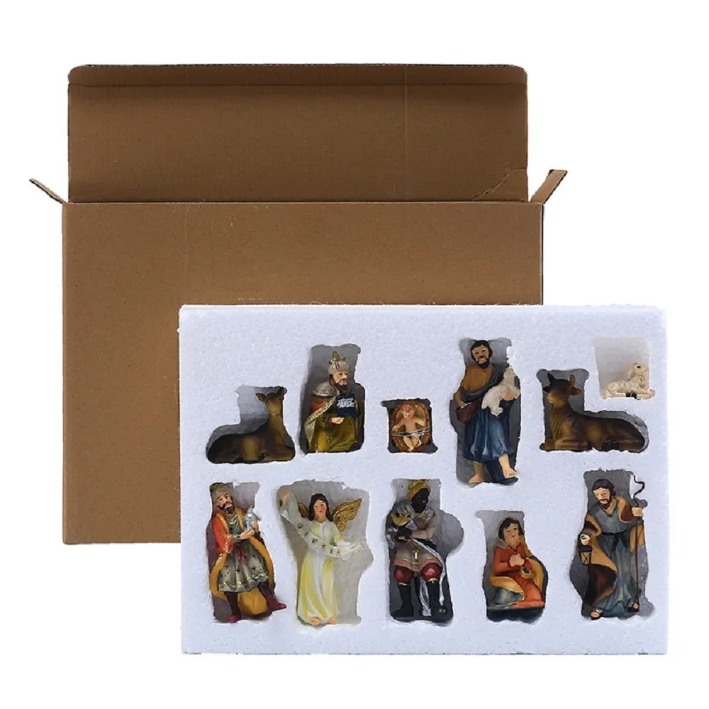 Presépio Natalino Resina Premium 11 Peças Pintado à Mão Decoração Família Tradicional