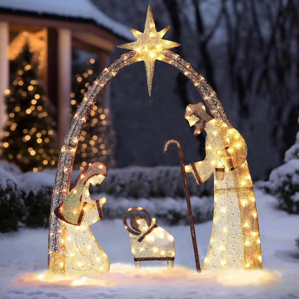 Presépio Natalino Iluminado Gigante 1,52m Decorativo Resistente Externo Fácil Instalação