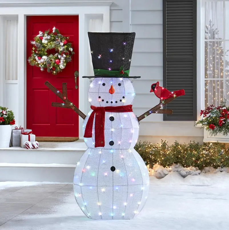 Boneco de Neve Cintilante com 100 LEDs Multicoloridos para Decoração Festiva Jardim