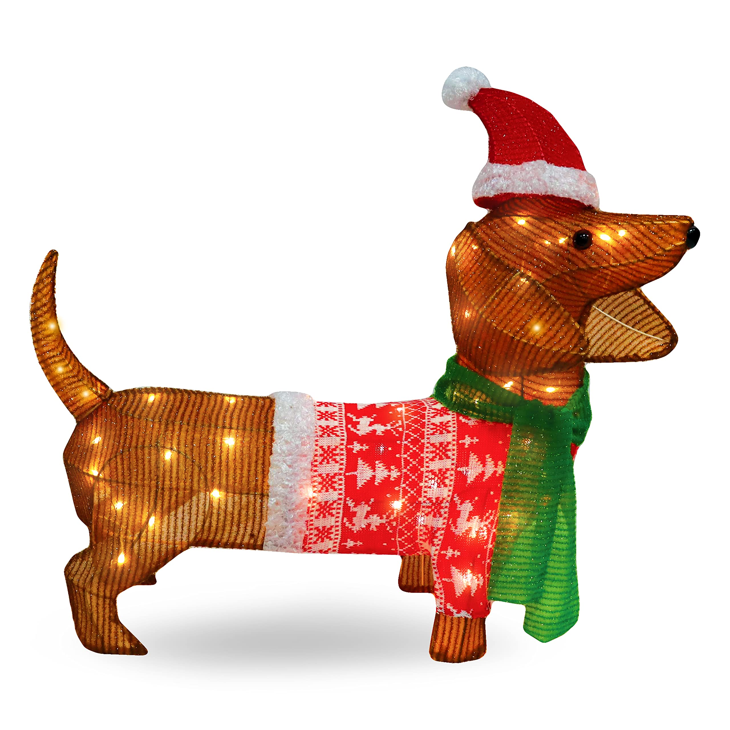 Decoração de Jardim LED Cachorro Salsicha Tinsel Natalino 61cm Brilho Aconchegante