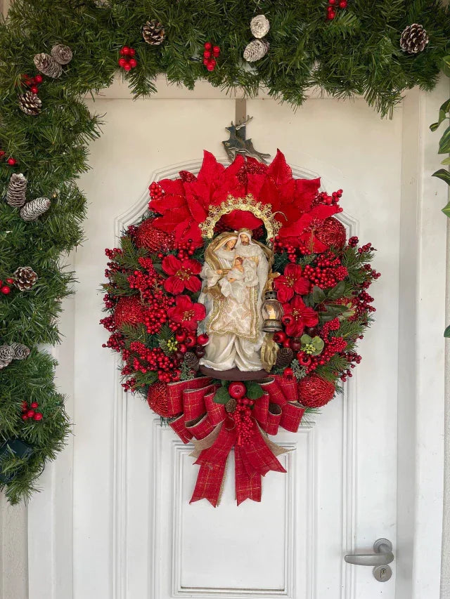 Guirlanda Natalina Luxuosa LED Iluminada Decoração Festiva Porta 65cm Vermelha