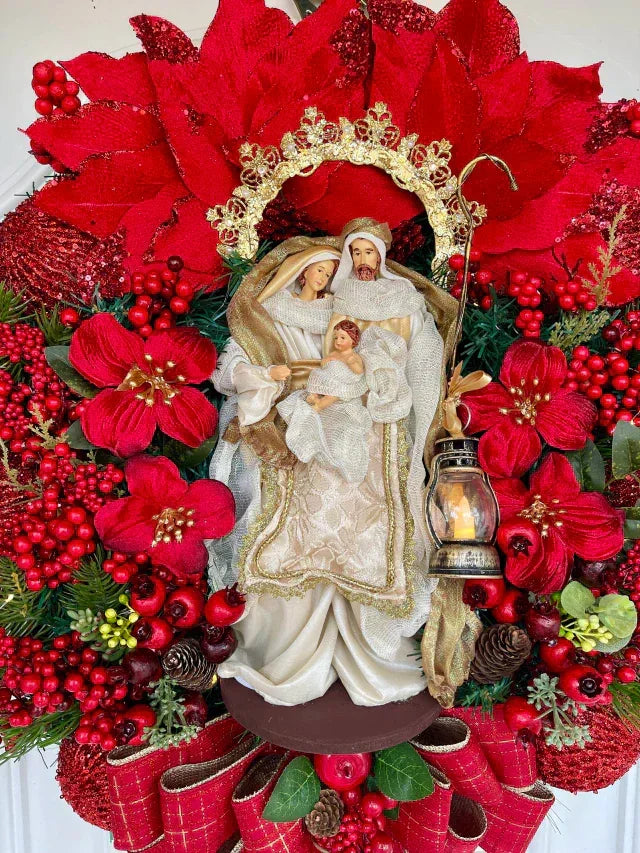 Guirlanda Natalina Luxuosa LED Iluminada Decoração Festiva Porta 65cm Vermelha