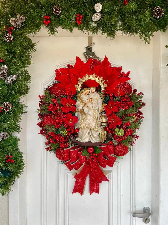 Guirlanda Natalina Luxuosa LED Iluminada Decoração Festiva Porta 65cm Vermelha