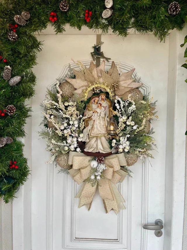 Guirlanda Natalina Sagrada Família Nude com LED Decoração 65cm Festiva Elegante
