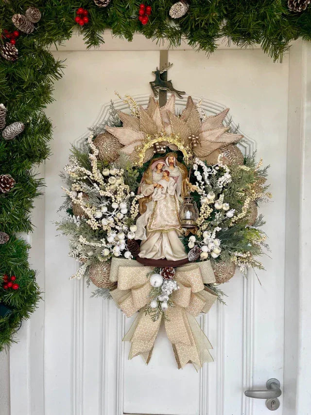 Guirlanda Natalina Sagrada Família Nude com LED Decoração 65cm Festiva Elegante