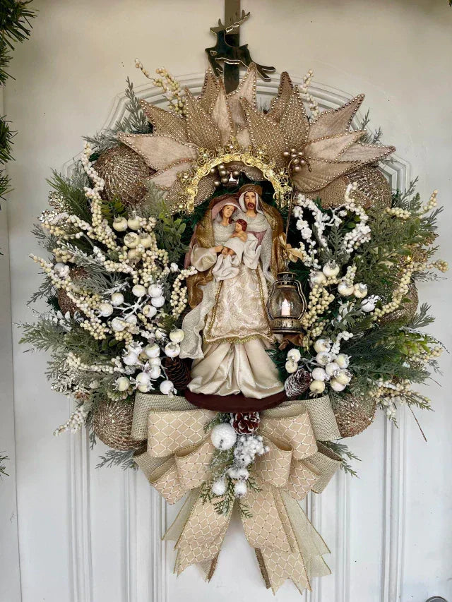 Guirlanda Natalina Sagrada Família Nude com LED Decoração 65cm Festiva Elegante