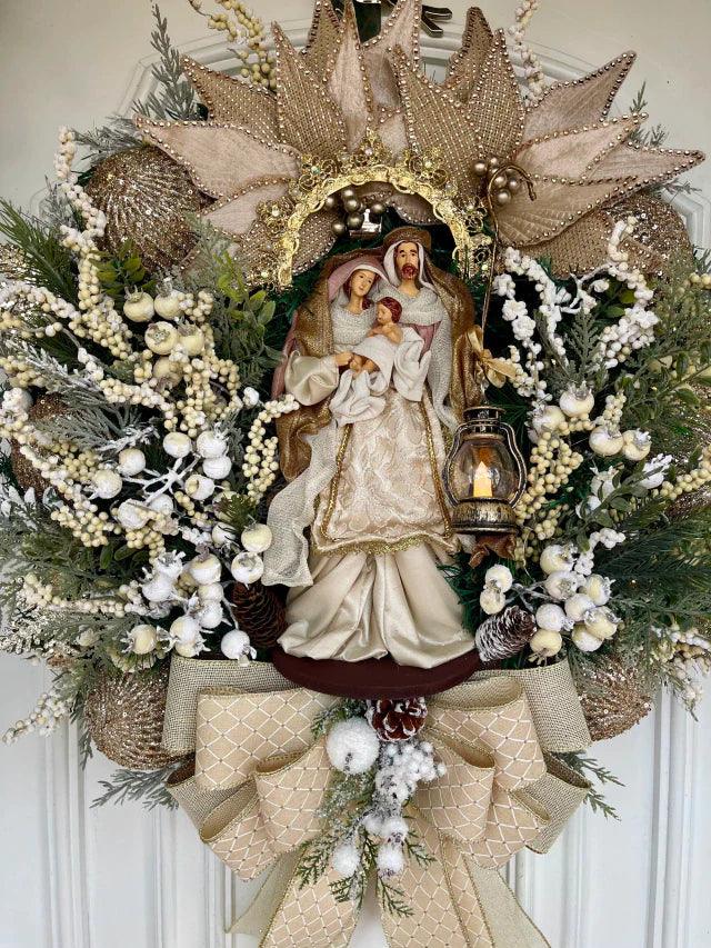 Guirlanda Natalina Sagrada Família Nude com LED Decoração 65cm Festiva Elegante