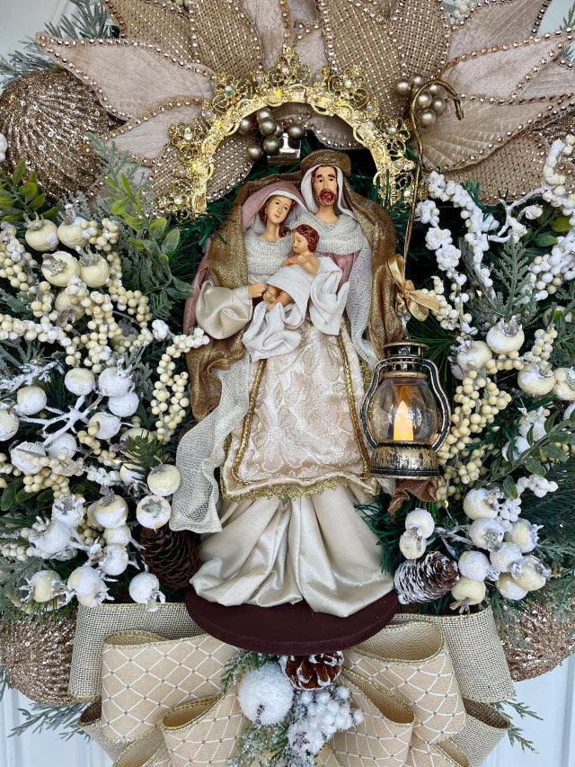 Guirlanda Natalina Sagrada Família Nude com LED Decoração 65cm Festiva Elegante