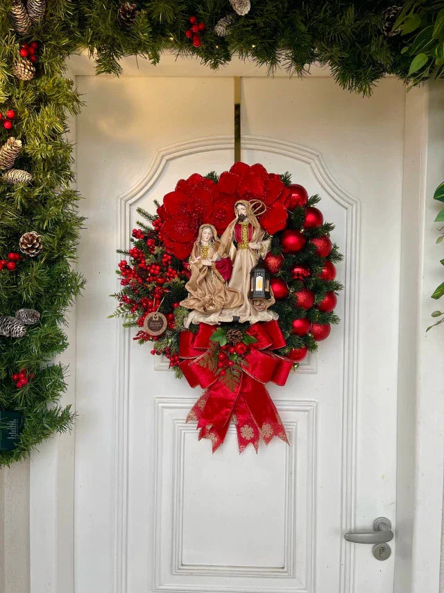 Guirlanda Natal Sagrada Família LED 50cm Decoração Festiva Elegante Porta