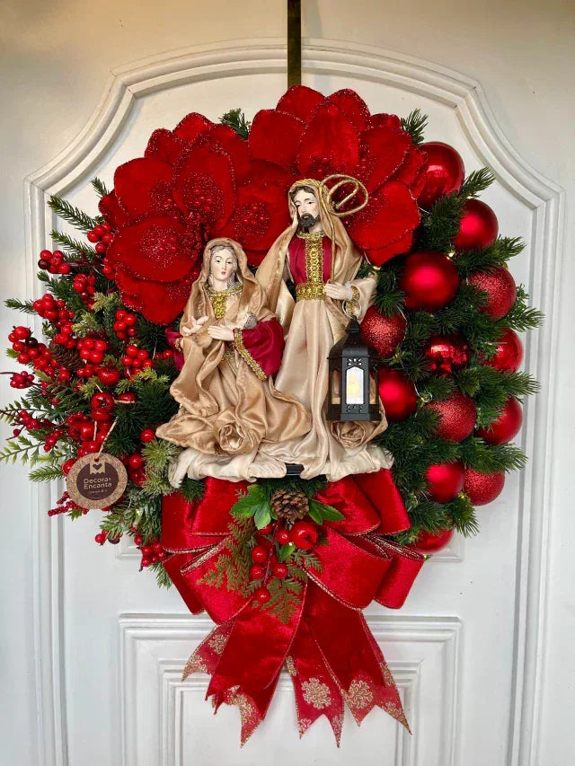 Guirlanda Natal Sagrada Família LED 50cm Decoração Festiva Elegante Porta