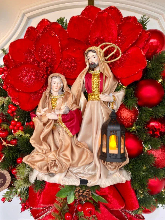Guirlanda Natal Sagrada Família LED 50cm Decoração Festiva Elegante Porta