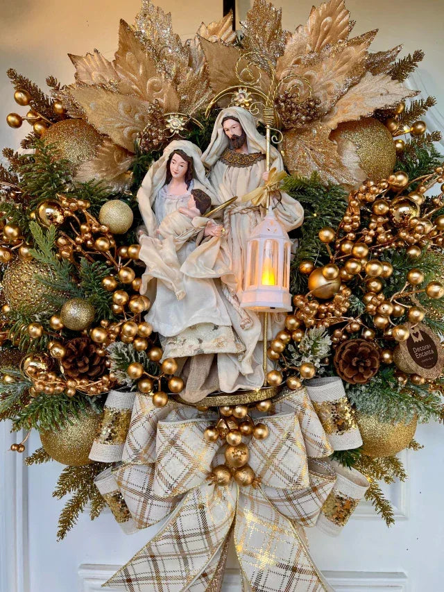 Guirlanda de Natal Sagrada Família com LED 50cm - Decoração Festiva Iluminada