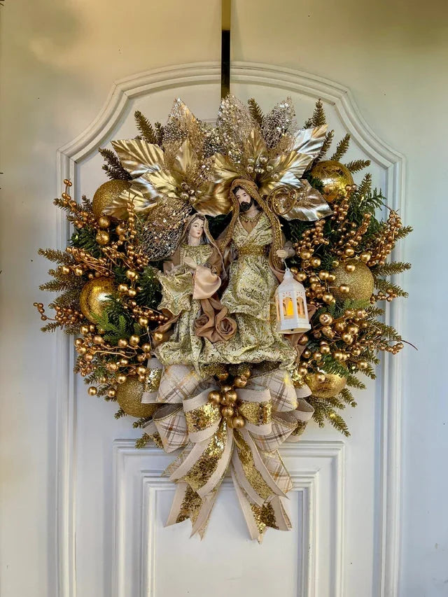 Guirlanda Natalina Sagrada Família 50cm com LEDs Luminosos para Decoração Festiva