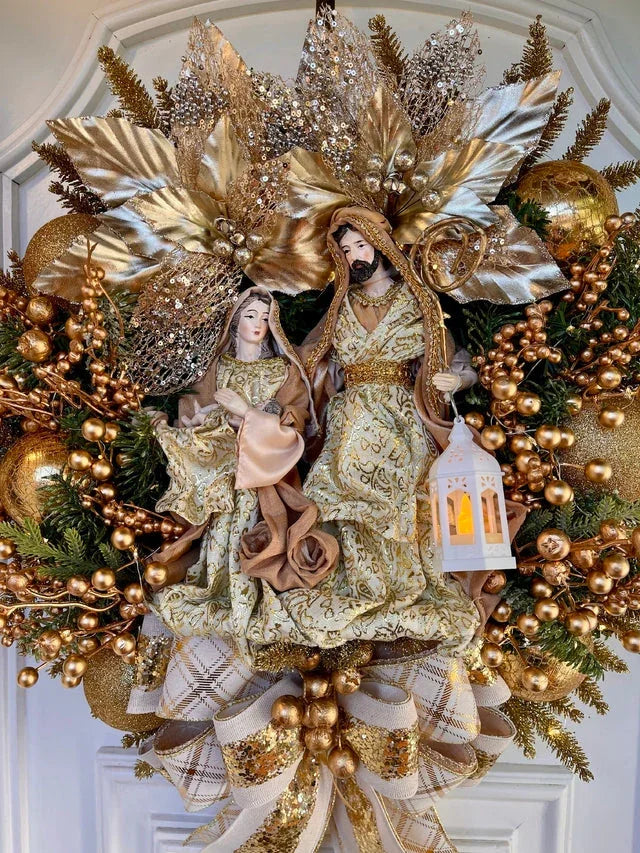 Guirlanda Natalina Sagrada Família 50cm com LEDs Luminosos para Decoração Festiva