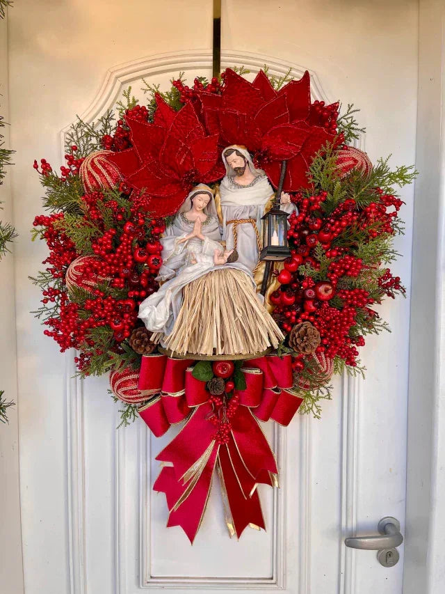 Guirlanda Natalina Sagrada Família LED 65cm - Decoração Festiva Porta Entrada Iluminada