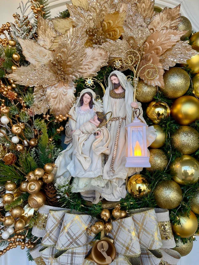 Guirlanda de Natal Sagrada Família Iluminada 65cm: Decoração Festiva com LED para Porta