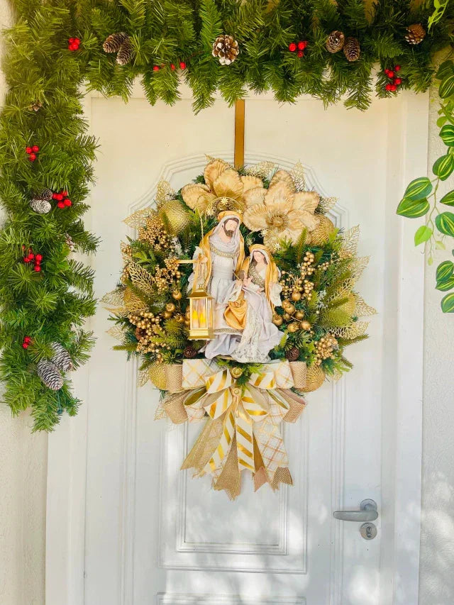 Guirlanda Natalina Sagrada Família LED 65cm Luxo Decoração Porta Festiva