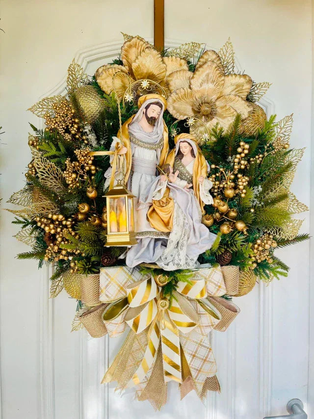 Guirlanda Natalina Sagrada Família LED 65cm Luxo Decoração Porta Festiva