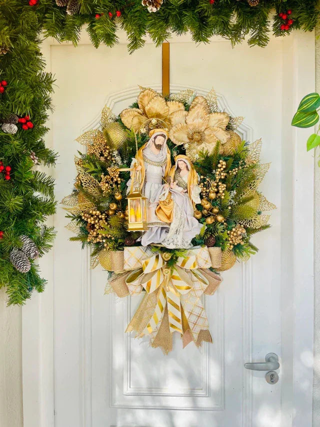 Guirlanda Natalina Sagrada Família LED 65cm Luxo Decoração Porta Festiva